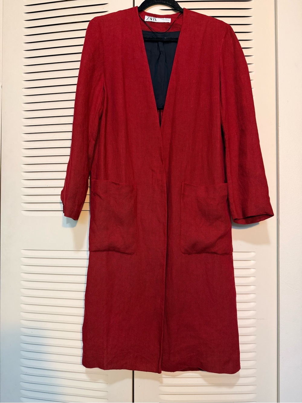 Zara Red Open-Front Long Robe Coat